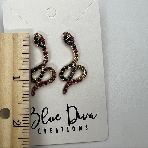 GOLD Rhinestone Crystal Snake Post Earrings - Picture 3 of 8